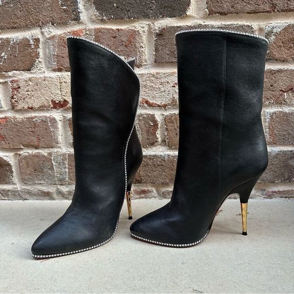 Gucci Black Heeled Boots with Gold Accents - Picture 2 of 9